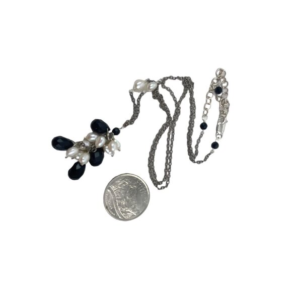 Elegant Black Agate and White Freshwater Pearl Teardrop Pendant Necklace With Ad - Picture 4 of 9